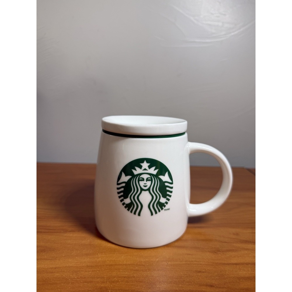 STARBUCKS Chubby Travel Coffee Mug w/ Lid Green Mermaid Logo 2011 No Spill Lid